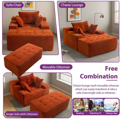 Divano imbottito in memory foam con pouf imbottito in velluto a coste - 48,4Lx67,7Wx24,4H