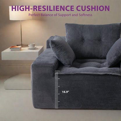 Divano imbottito in memory foam con pouf imbottito in velluto a coste - 48,4Lx67,7Wx24,4H