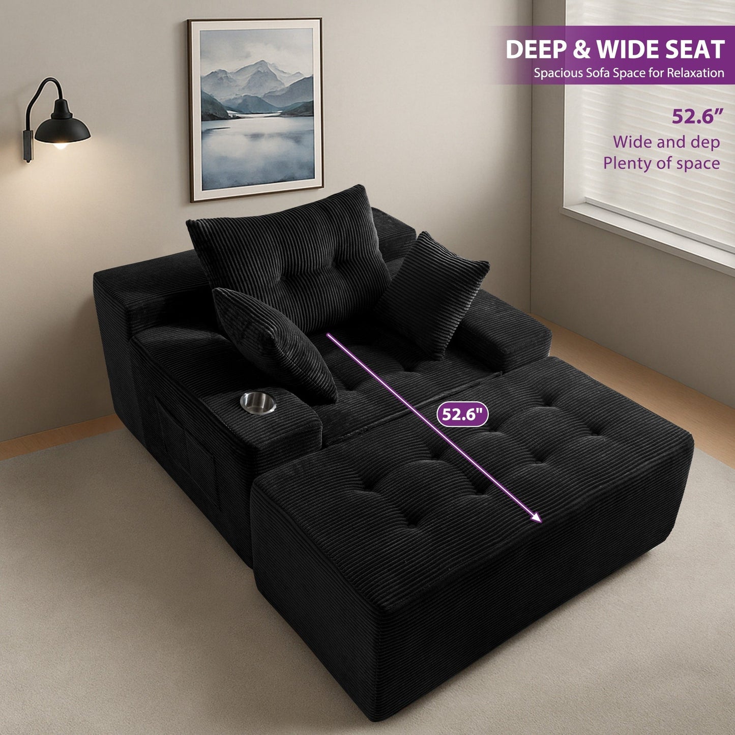 Divano imbottito in memory foam con pouf imbottito in velluto a coste - 48,4Lx67,7Wx24,4H