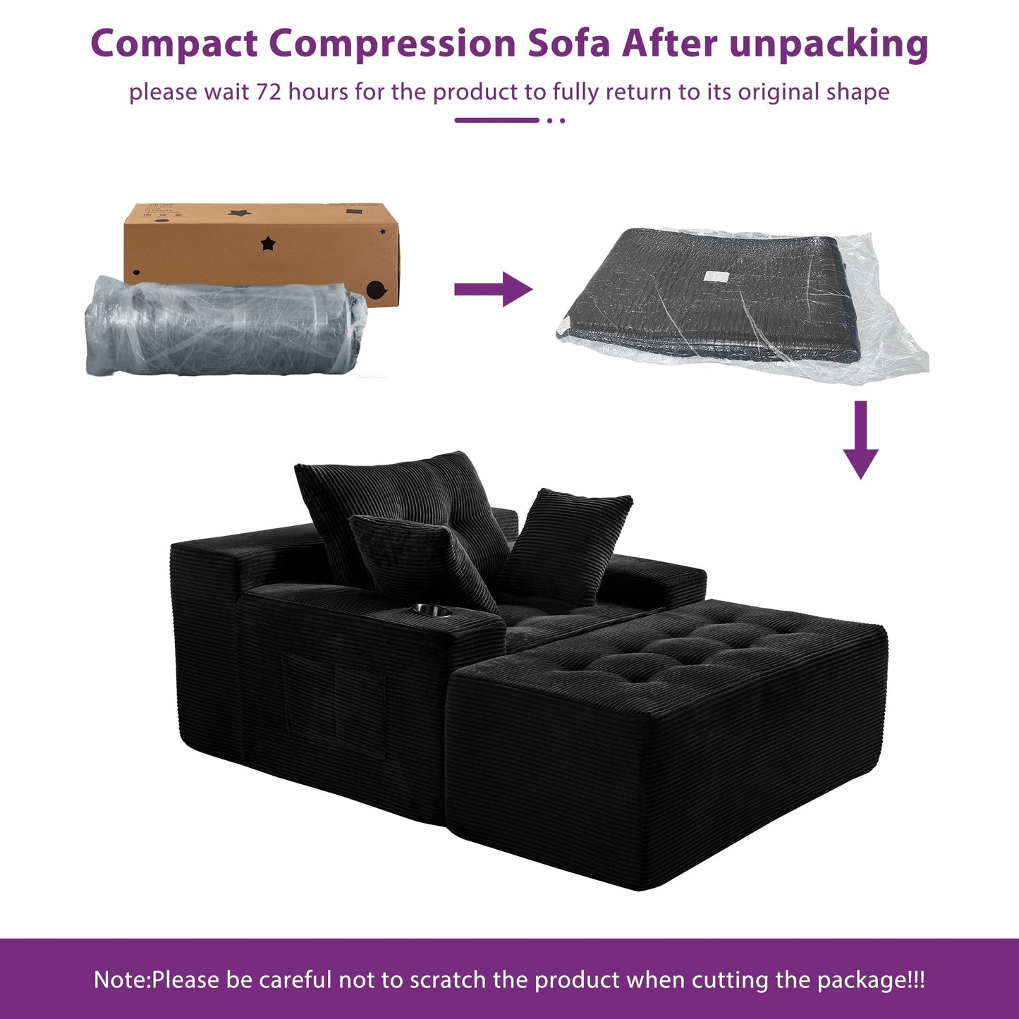 Divano imbottito in memory foam con pouf imbottito in velluto a coste - 48,4Lx67,7Wx24,4H