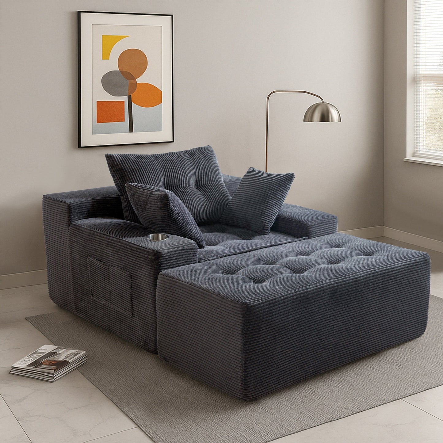 Divano imbottito in memory foam con pouf imbottito in velluto a coste - 48,4Lx67,7Wx24,4H