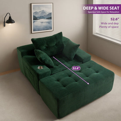 Divano imbottito in memory foam con pouf imbottito in velluto a coste - 48,4Lx67,7Wx24,4H