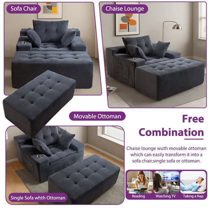 Divano imbottito in memory foam con pouf imbottito in velluto a coste - 48,4Lx67,7Wx24,4H