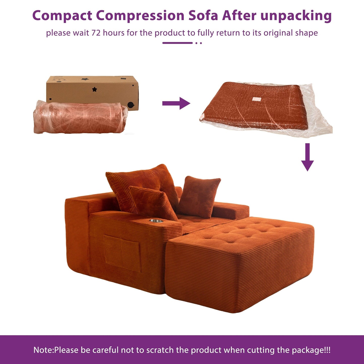 Divano imbottito in memory foam con pouf imbottito in velluto a coste - 48,4Lx67,7Wx24,4H