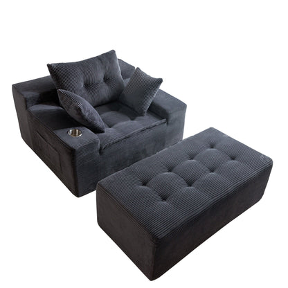 Divano imbottito in memory foam con pouf imbottito in velluto a coste - 48,4Lx67,7Wx24,4H
