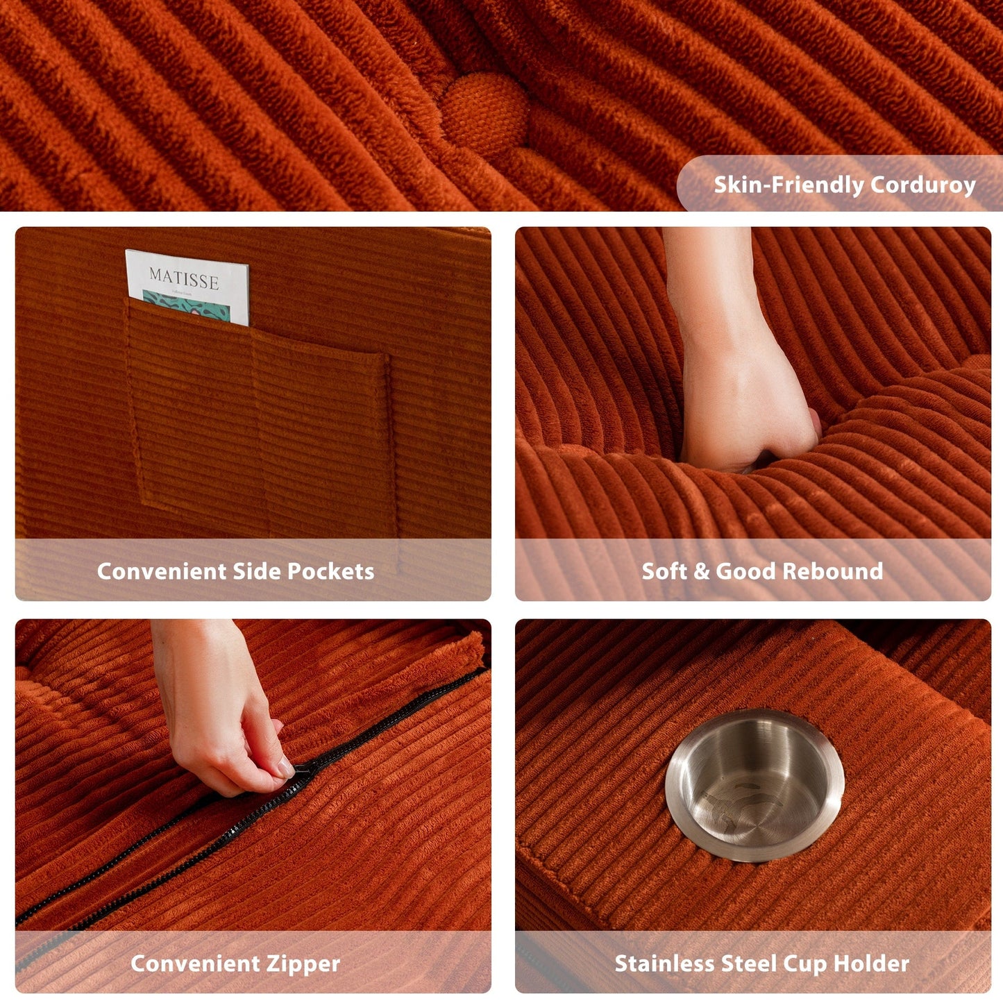 Divano imbottito in memory foam con pouf imbottito in velluto a coste - 48,4Lx67,7Wx24,4H