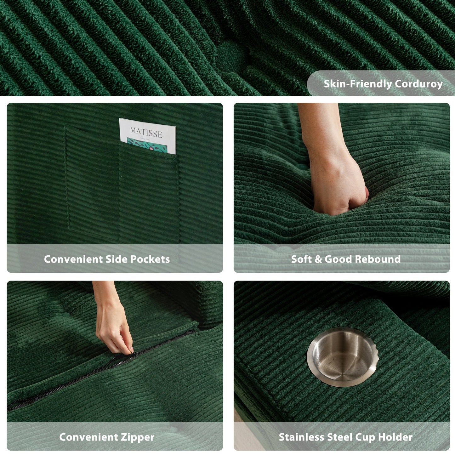 Divano imbottito in memory foam con pouf imbottito in velluto a coste - 48,4Lx67,7Wx24,4H