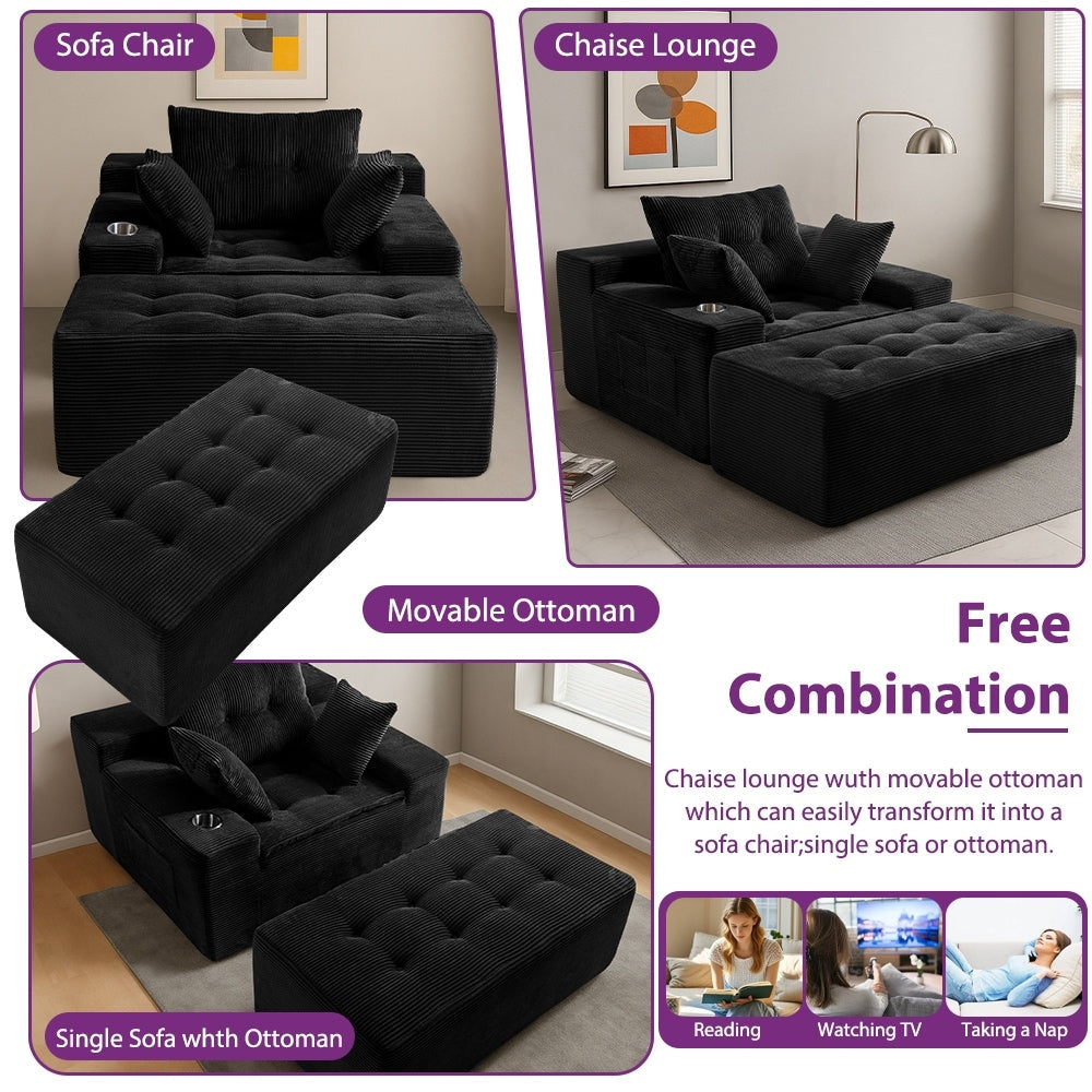 Divano imbottito in memory foam con pouf imbottito in velluto a coste - 48,4Lx67,7Wx24,4H