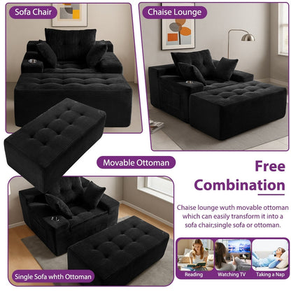 Divano imbottito in memory foam con pouf imbottito in velluto a coste - 48,4Lx67,7Wx24,4H