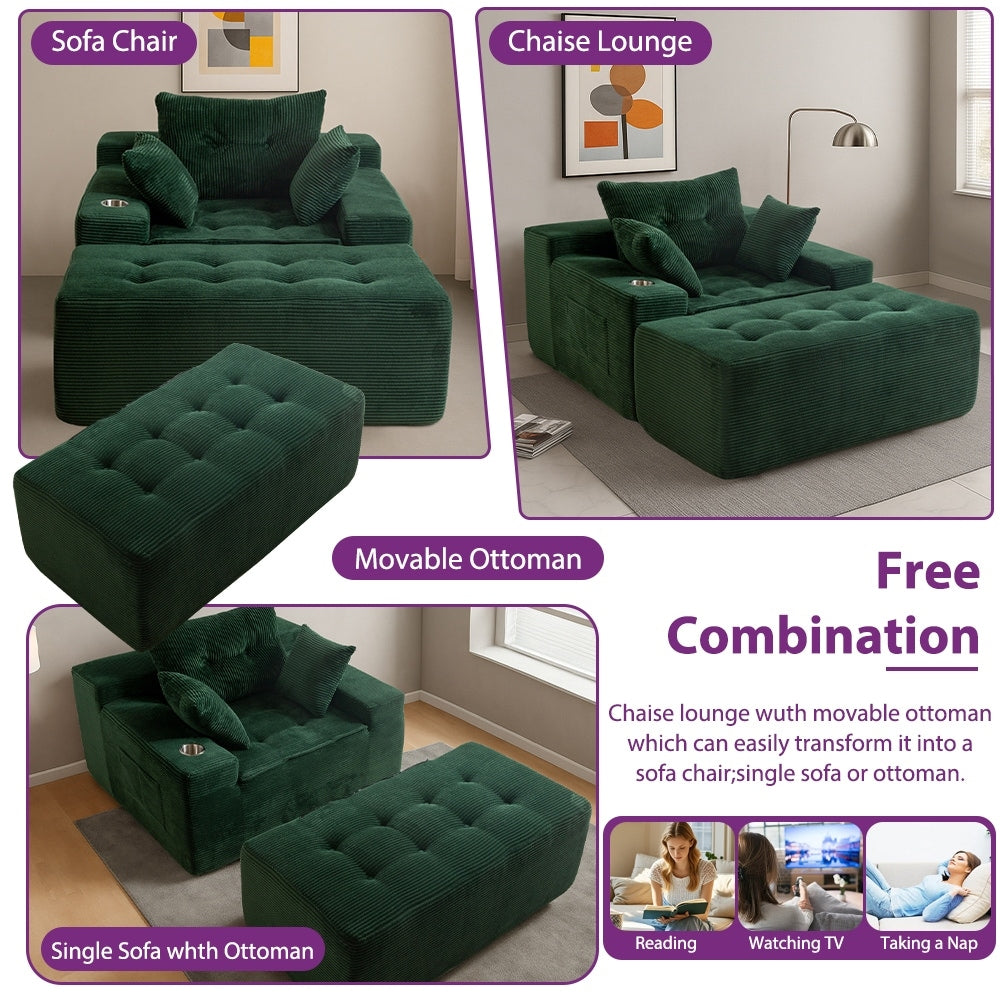 Divano imbottito in memory foam con pouf imbottito in velluto a coste - 48,4Lx67,7Wx24,4H