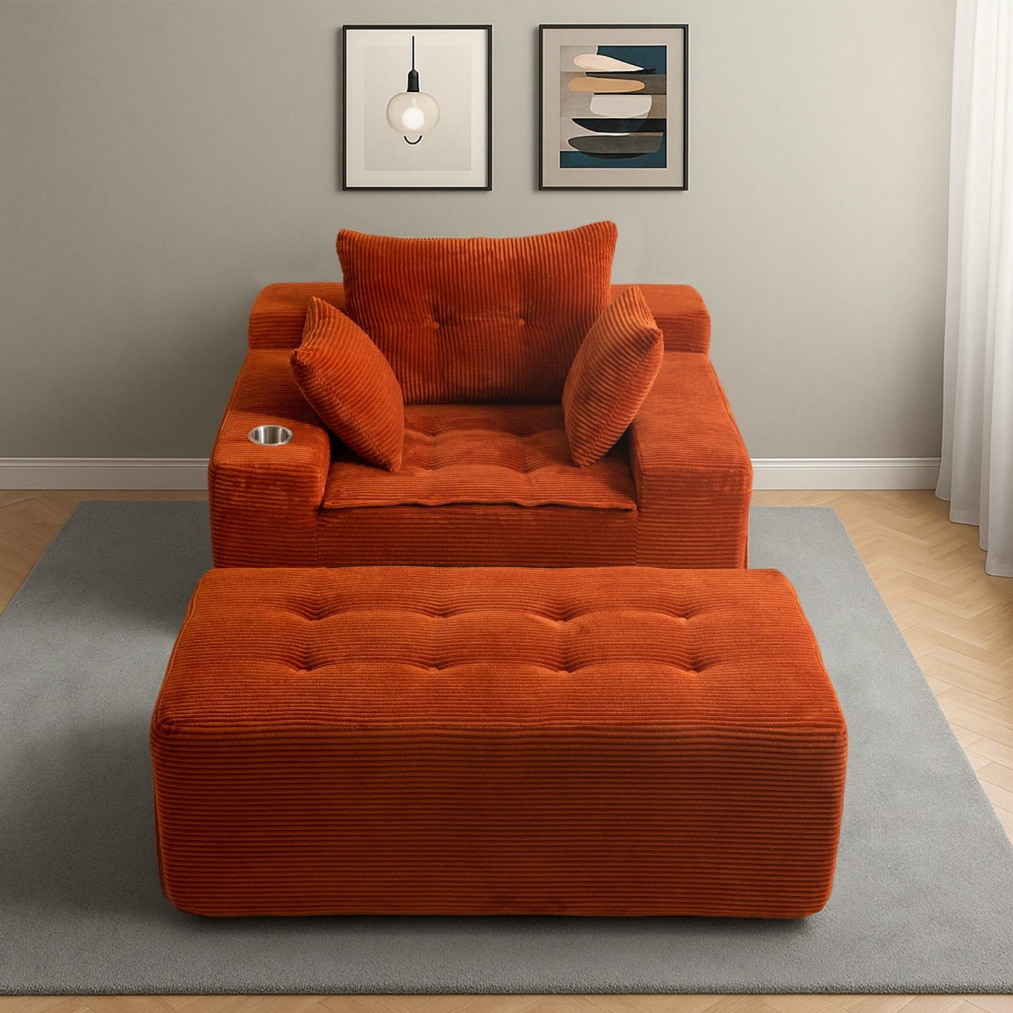 Divano imbottito in memory foam con pouf imbottito in velluto a coste - 48,4Lx67,7Wx24,4H