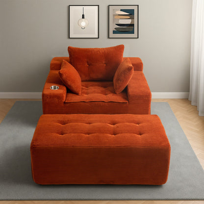 Divano imbottito in memory foam con pouf imbottito in velluto a coste - 48,4Lx67,7Wx24,4H