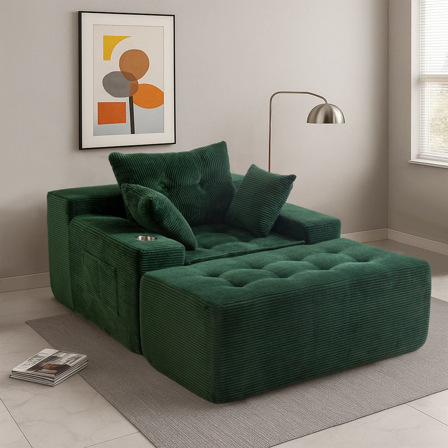 Divano imbottito in memory foam con pouf imbottito in velluto a coste - 48,4Lx67,7Wx24,4H