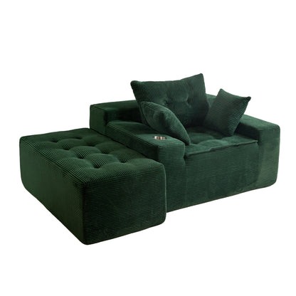Divano imbottito in memory foam con pouf imbottito in velluto a coste - 48,4Lx67,7Wx24,4H