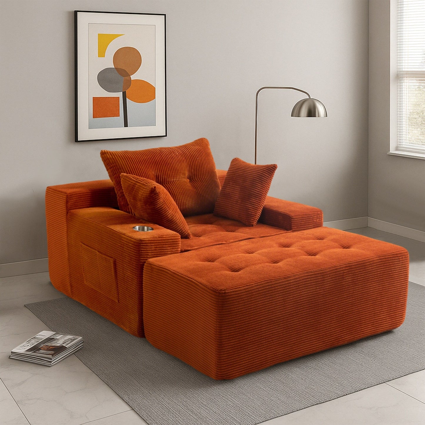 Divano imbottito in memory foam con pouf imbottito in velluto a coste - 48,4Lx67,7Wx24,4H