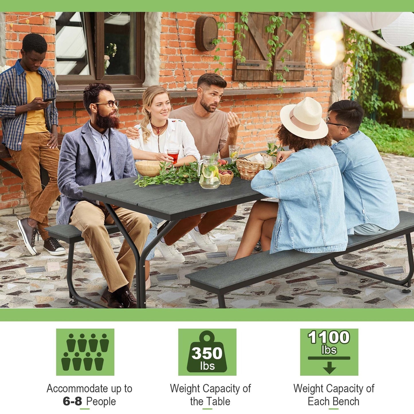 Set tavolo da picnic Costway da 6 piedi, tavolo da esterno in HDPE resistente - Vedi dettagli