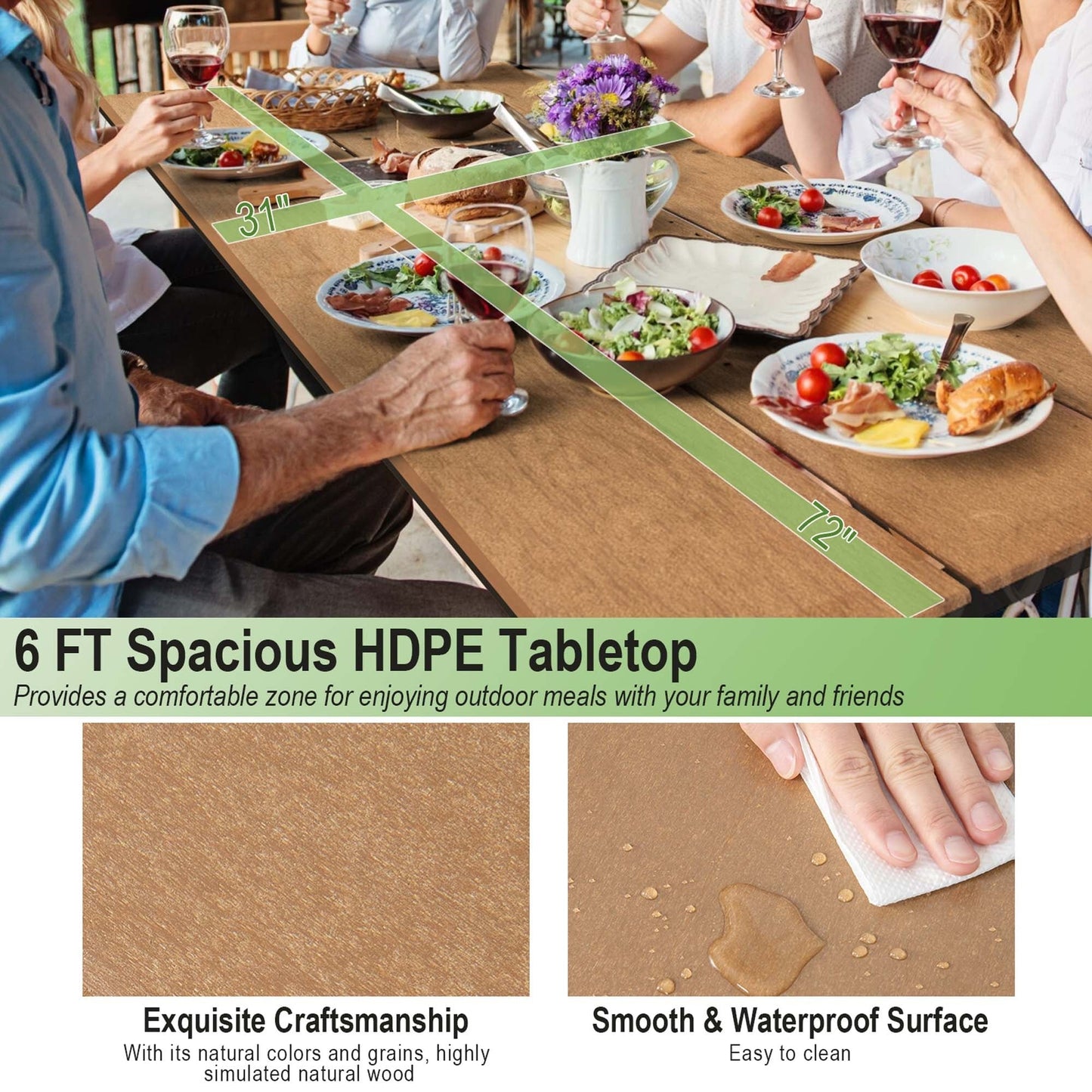 Set tavolo da picnic Costway da 6 piedi, tavolo da esterno in HDPE resistente - Vedi dettagli