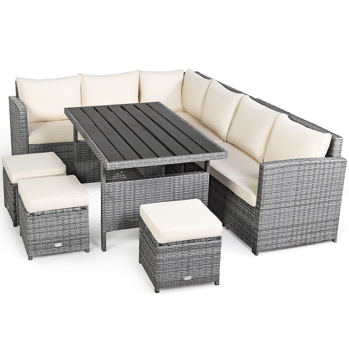 Costway 7 pezzi set da pranzo in rattan per patio divano componibile divano pouf - Vedi dettagli