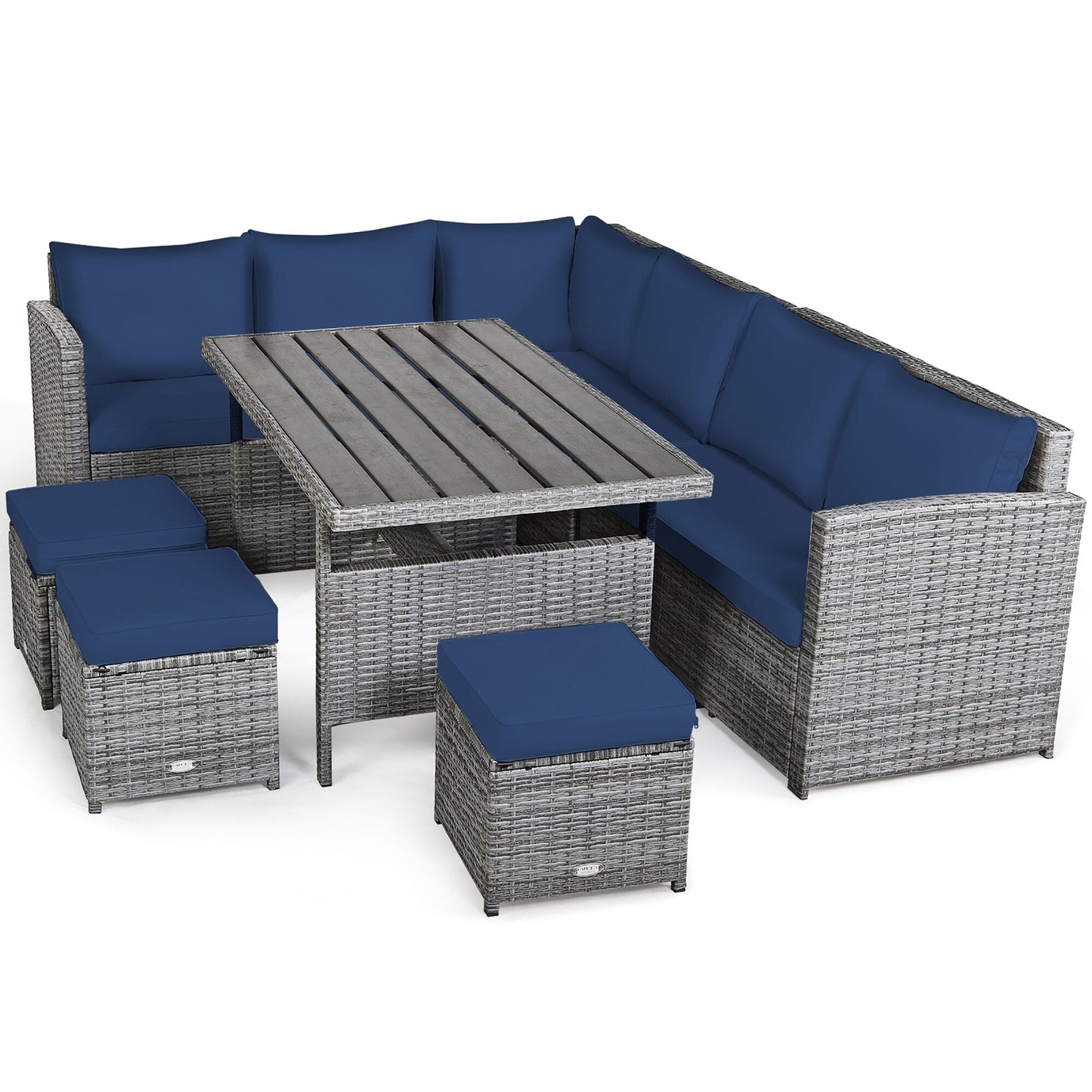 Costway 7 pezzi set da pranzo in rattan per patio divano componibile divano pouf - Vedi dettagli