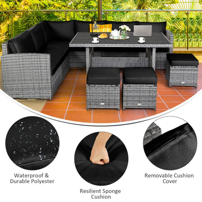 Costway 7 pezzi set da pranzo in rattan per patio divano componibile divano pouf - Vedi dettagli