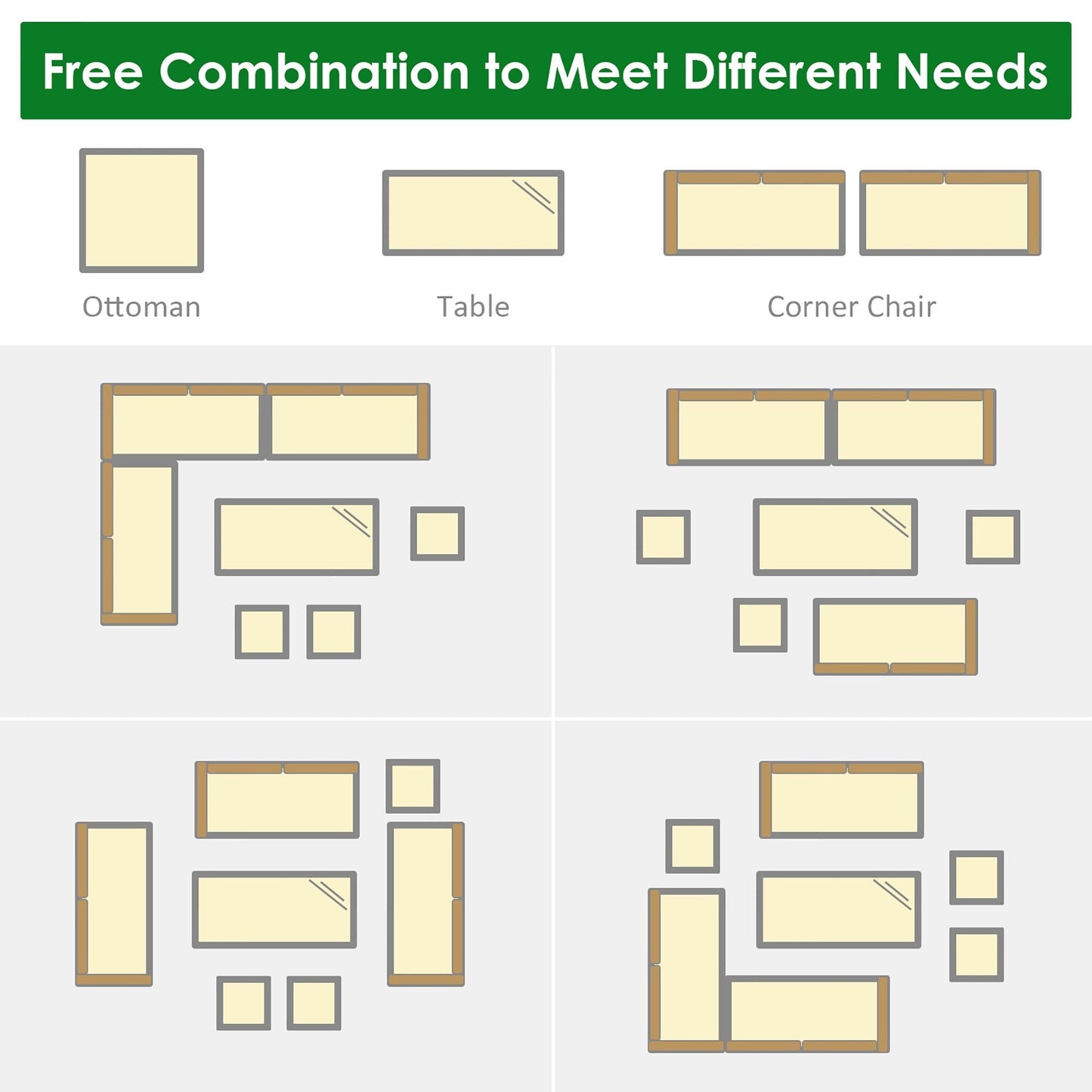 Costway 7 pezzi set da pranzo in rattan per patio divano componibile divano pouf - Vedi dettagli