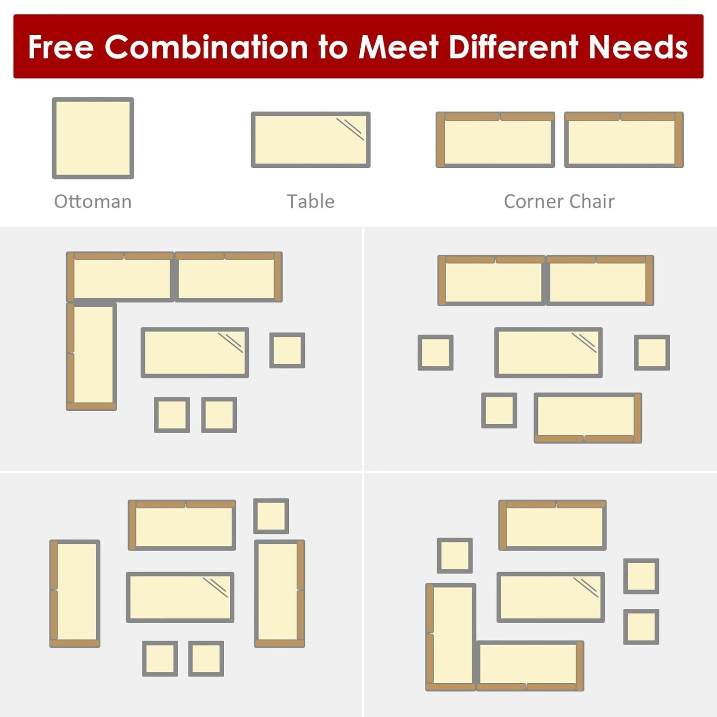 Costway 7 pezzi set da pranzo in rattan per patio divano componibile divano pouf - Vedi dettagli