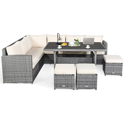 Costway 7 pezzi set da pranzo in rattan per patio divano componibile divano pouf - Vedi dettagli