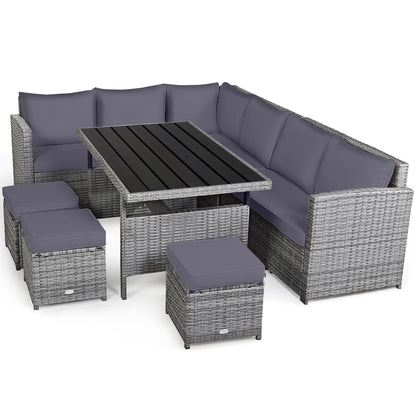 Costway 7 pezzi set da pranzo in rattan per patio divano componibile divano pouf - Vedi dettagli