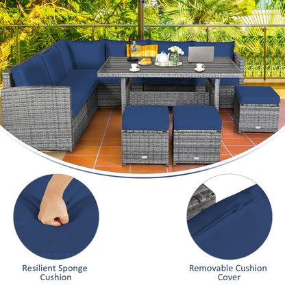 Costway 7 pezzi set da pranzo in rattan per patio divano componibile divano pouf - Vedi dettagli