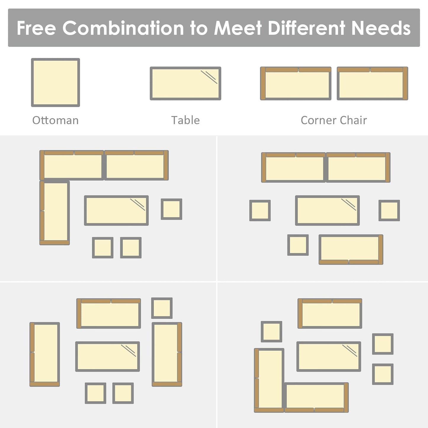 Costway 7 pezzi set da pranzo in rattan per patio divano componibile divano pouf - Vedi dettagli