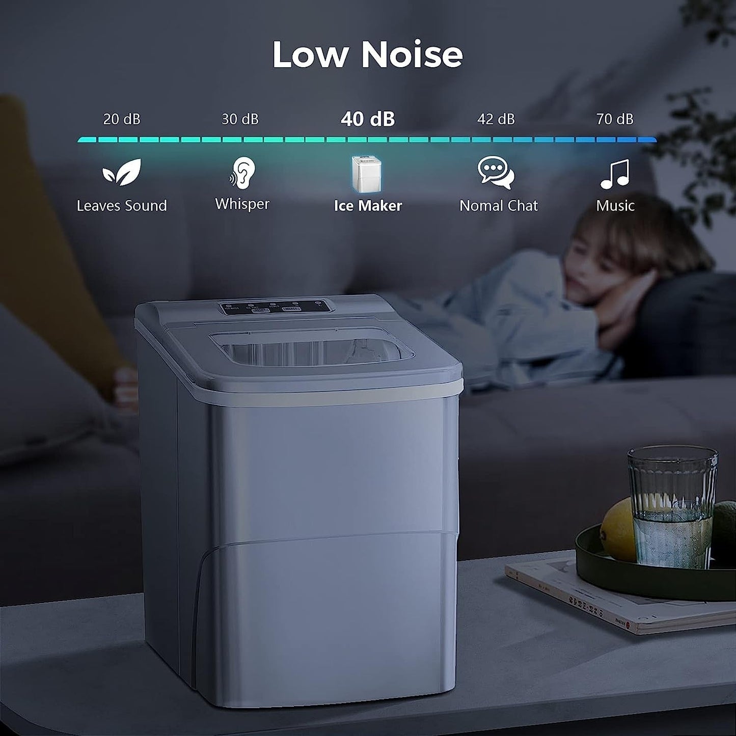Macchina per il ghiaccio da banco, cubetti di ghiaccio pronti in 6-8 minuti con paletta e cestello per il ghiaccio