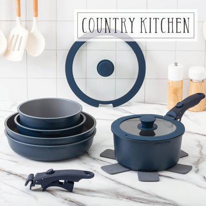 Set di pentole per camper Country Kitchen da 16 pezzi in ceramica con manico rimovibile, adatte al forno
