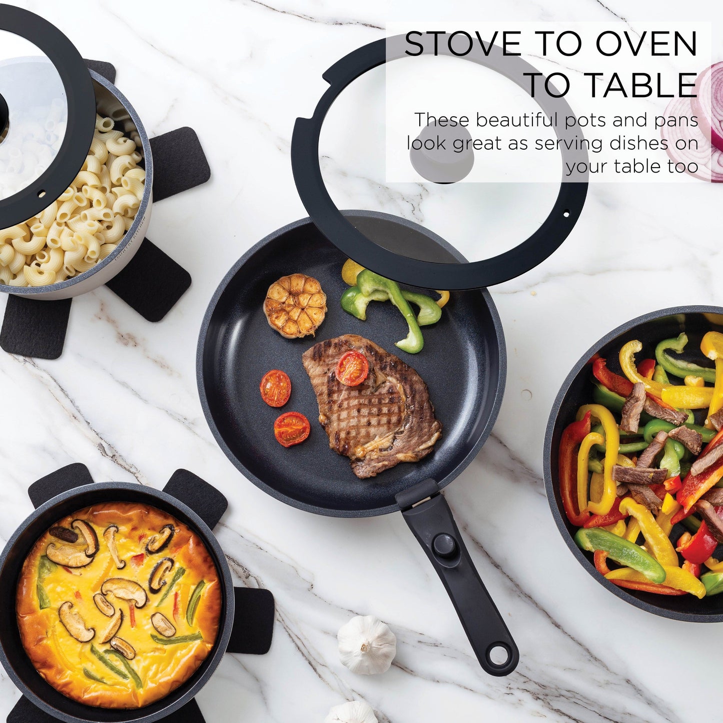 Set di pentole per camper Country Kitchen da 16 pezzi in ceramica con manico rimovibile, adatte al forno