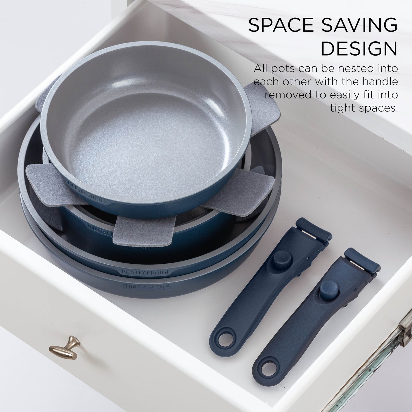 Set di pentole per camper Country Kitchen da 16 pezzi in ceramica con manico rimovibile, adatte al forno