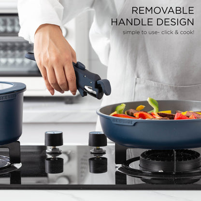 Set di pentole per camper Country Kitchen da 16 pezzi in ceramica con manico rimovibile, adatte al forno