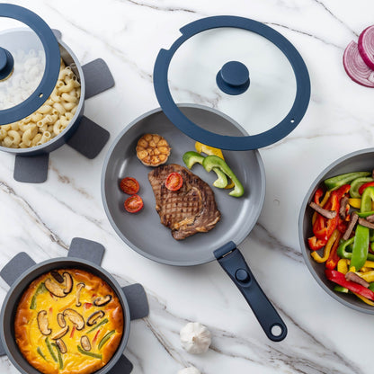 Set di pentole per camper Country Kitchen da 16 pezzi in ceramica con manico rimovibile, adatte al forno