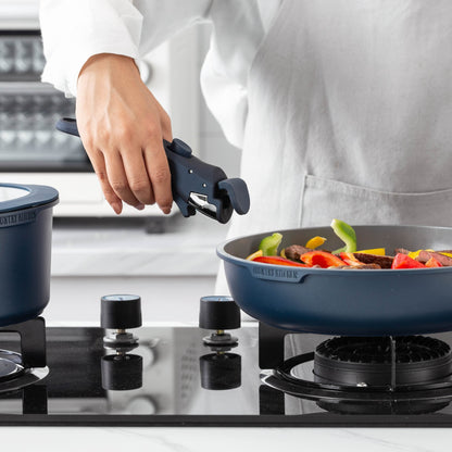 Set di pentole per camper Country Kitchen da 16 pezzi in ceramica con manico rimovibile, adatte al forno