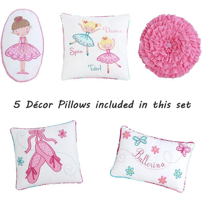 Cozy Line Ballerina - Set di biancheria da letto reversibile in cotone rosa per bambine con cuscini decorativi