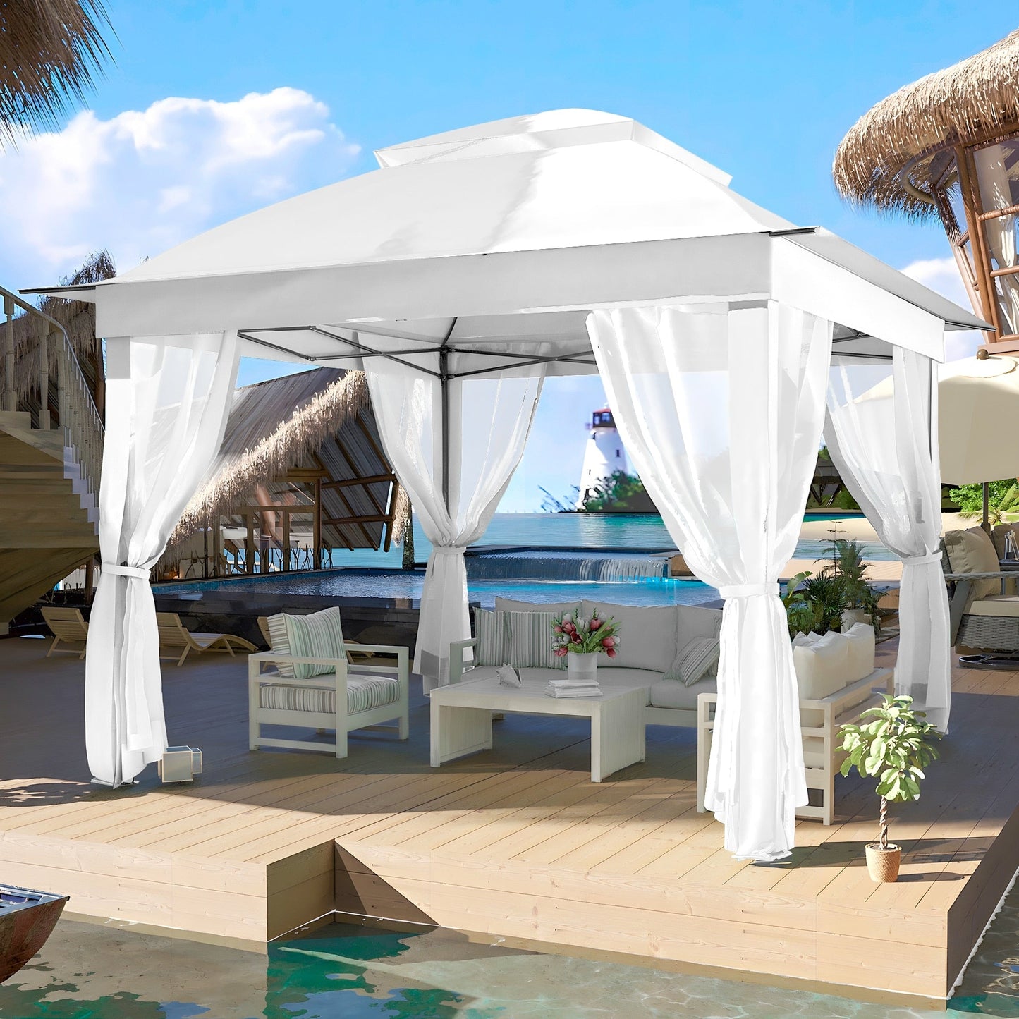 Gazebo pop-up in acciaio Cozywor da 11 piedi x 11 piedi con zanzariera