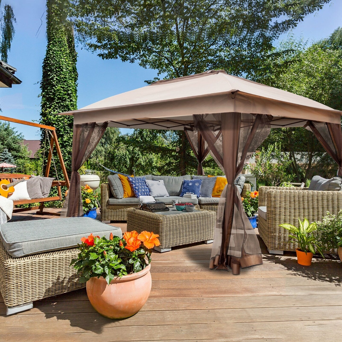 Gazebo pop-up in acciaio Cozywor da 11 piedi x 11 piedi con zanzariera