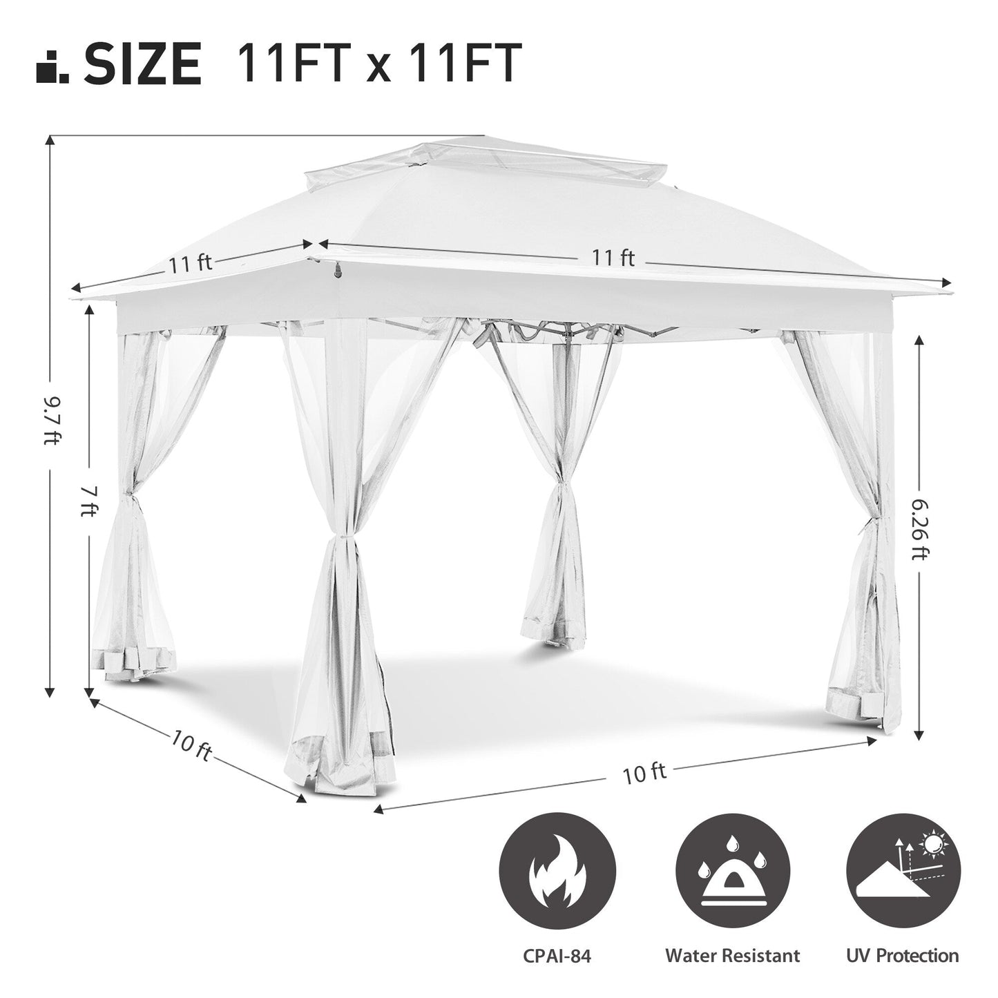 Gazebo pop-up in acciaio Cozywor da 11 piedi x 11 piedi con zanzariera