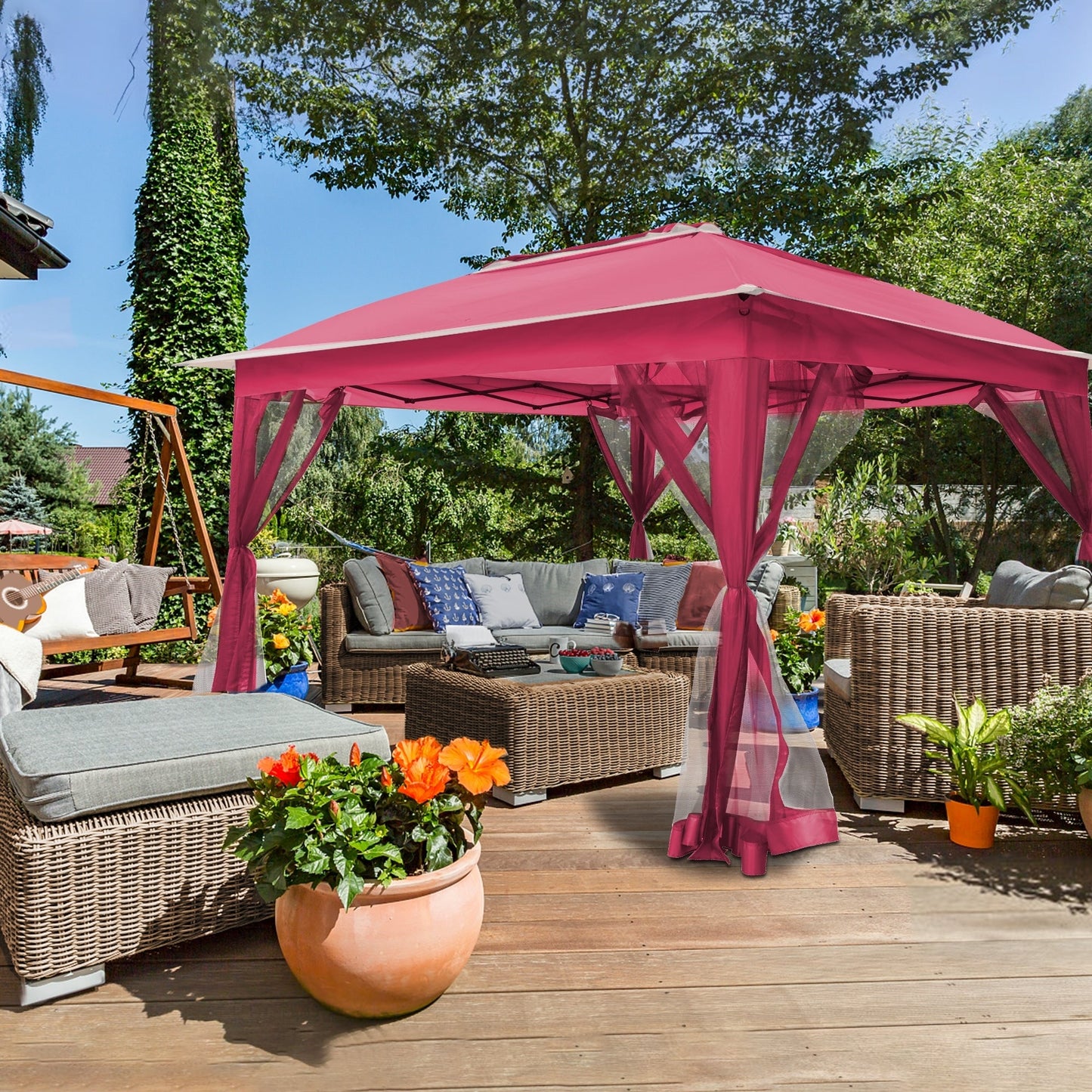 Gazebo pop-up in acciaio Cozywor da 11 piedi x 11 piedi con zanzariera