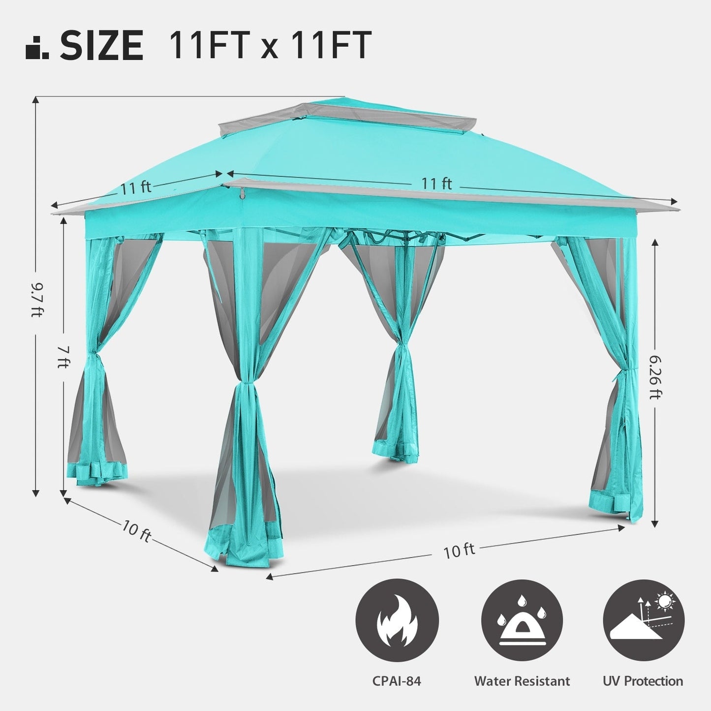 Gazebo pop-up in acciaio Cozywor da 11 piedi x 11 piedi con zanzariera
