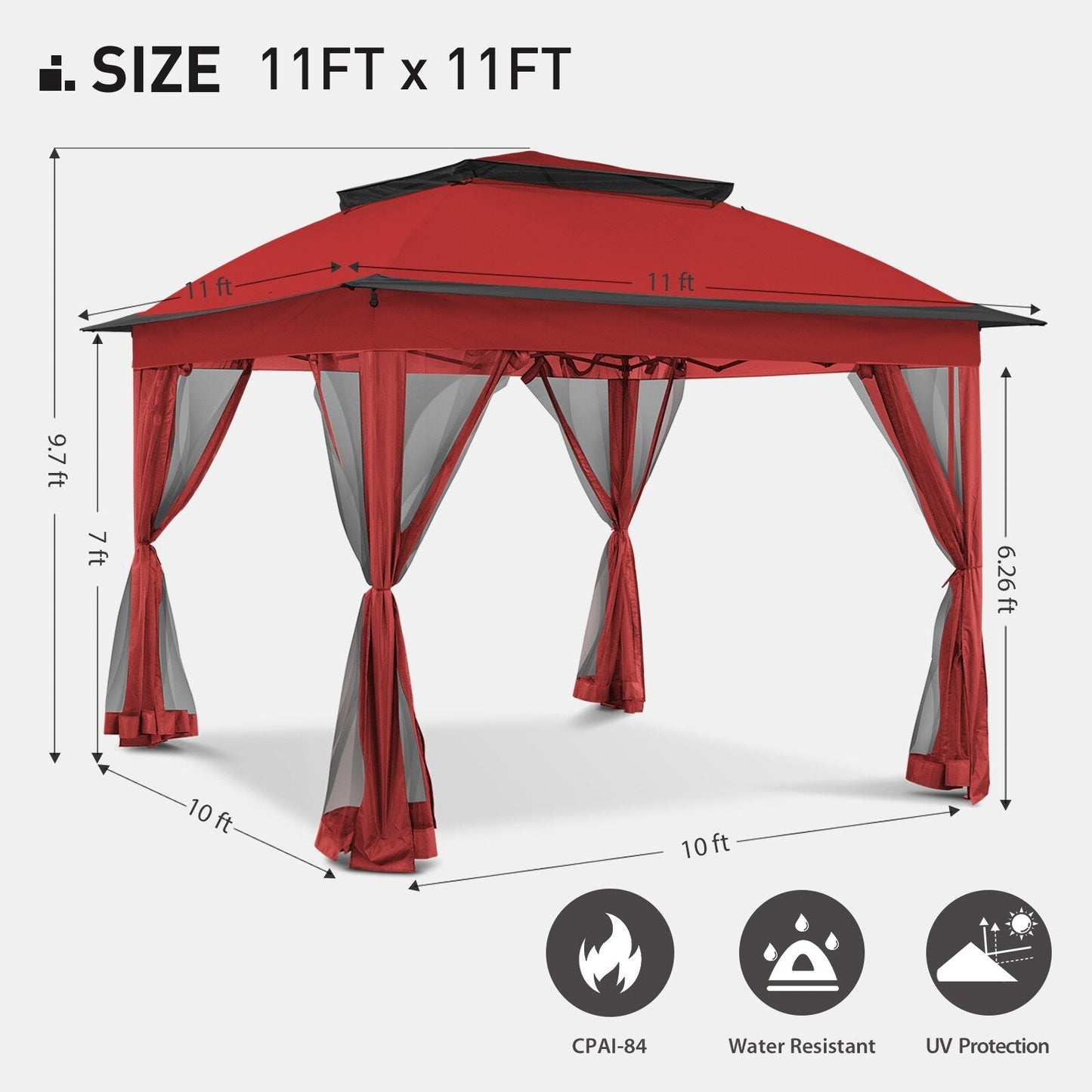 Gazebo pop-up in acciaio Cozywor da 11 piedi x 11 piedi con zanzariera