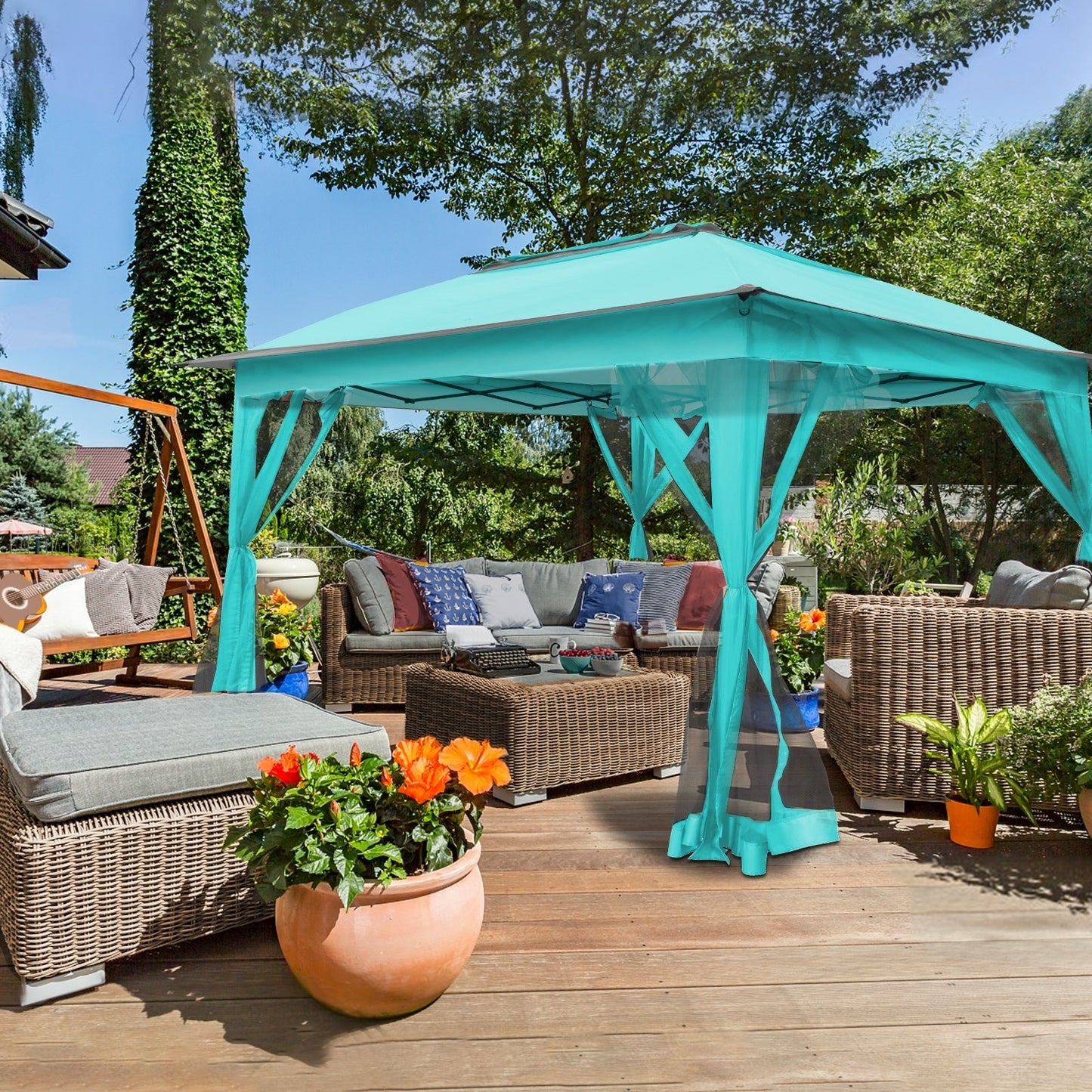 Gazebo pop-up in acciaio Cozywor da 11 piedi x 11 piedi con zanzariera