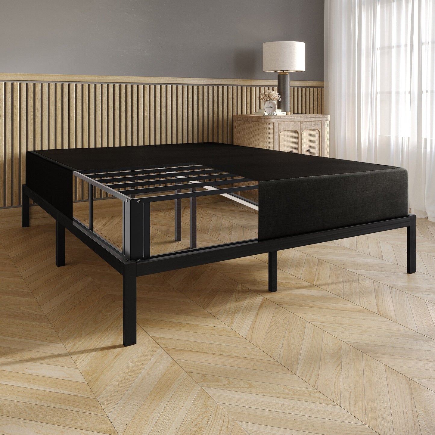 CraftPorch - Letto a molle in metallo rivestito in lino