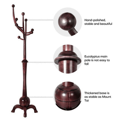 Appendiabiti indipendente in legno di caucciù con 8 ganci - 24,5 L x 70,87 A