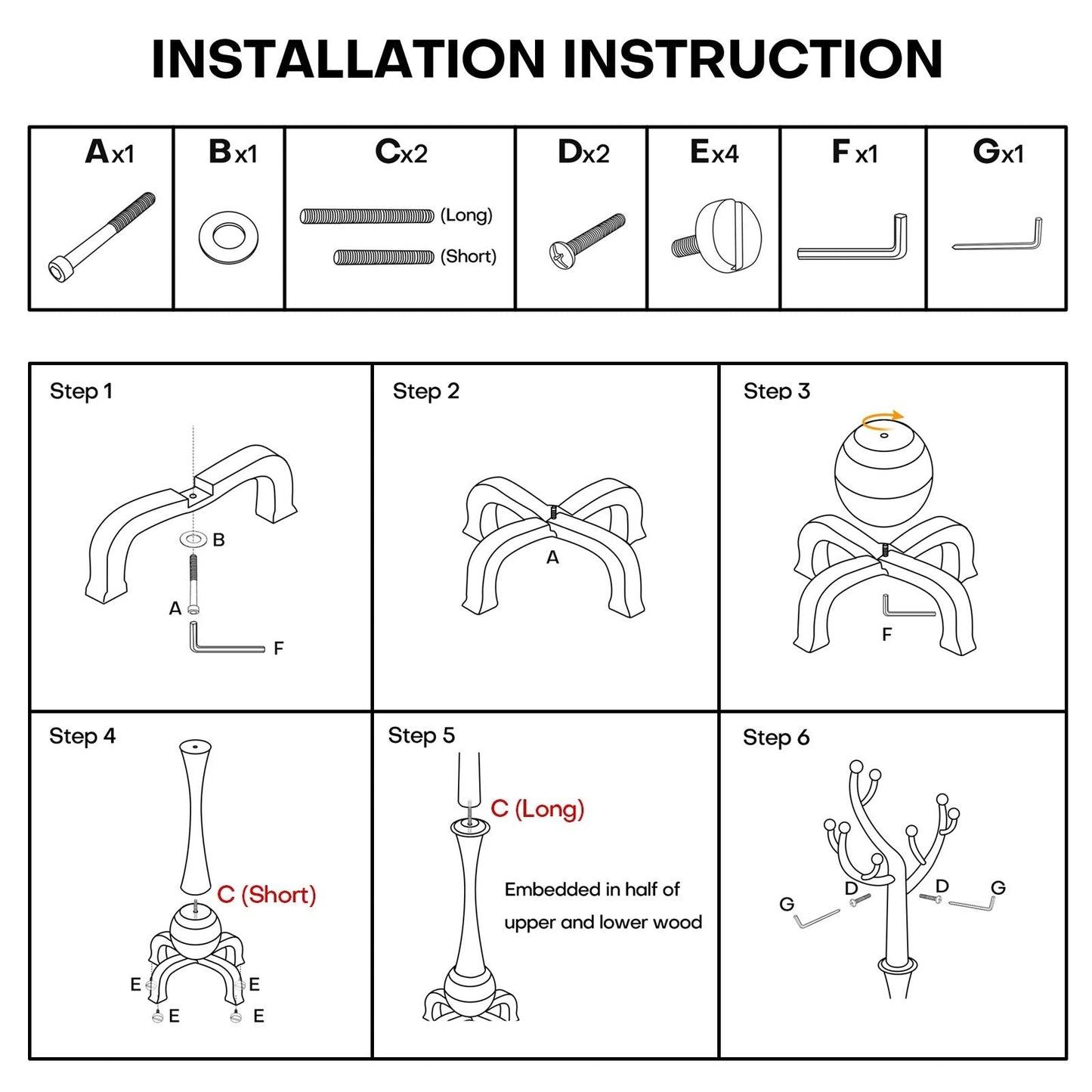 Appendiabiti indipendente in legno di caucciù con 8 ganci - 24,5 L x 70,87 A