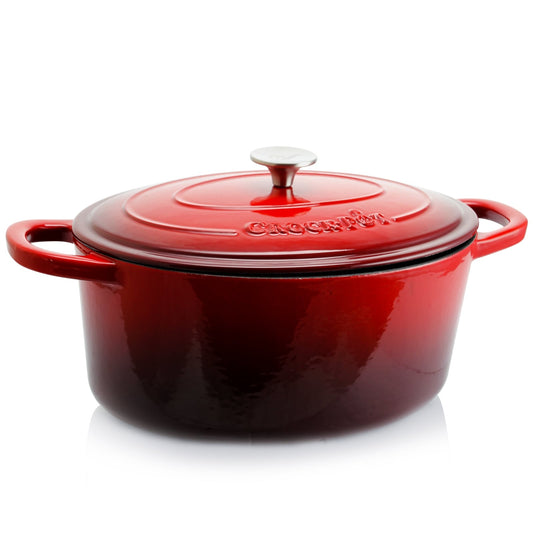 Crock Pot Artisan da 7 litri, pentola olandese ovale in ghisa smaltata, colore rosso scarlatto