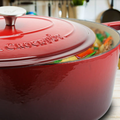 Crock Pot Artisan da 7 litri, pentola olandese ovale in ghisa smaltata, colore rosso scarlatto
